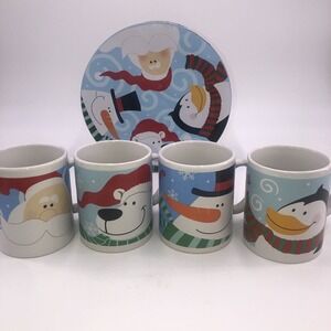 Christmas Mugs Set of 4 in Collectors Tin by Winter Wonderland Coffee Cocoa Cups
